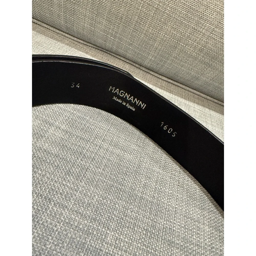 Magnanni Wayne Relax Black Leather Textured Diamond Pattern Belt 34 MSRP $134